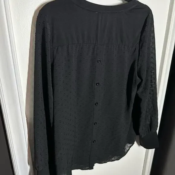 Skies are Blue Women's Black Swiss Dot Back Button Up Blouse Size Medium - Picture 5 of 9